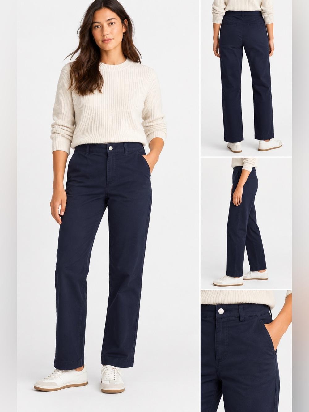 Everlane Women's Size 2 Long Navy Cotton Straight Leg Chino Pants High Rise